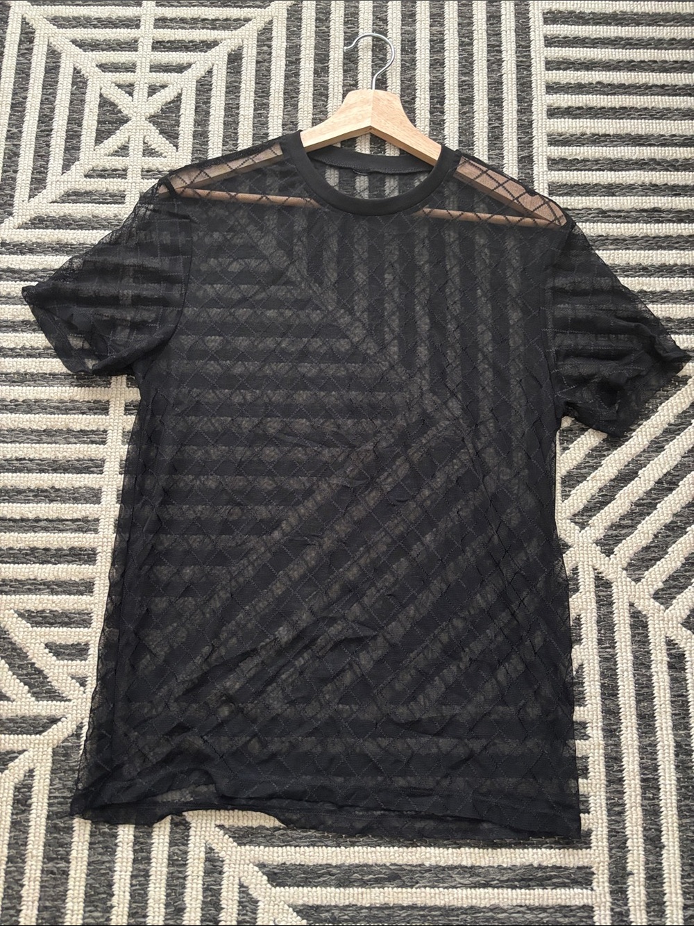 Men's Black Sheer Short-Sleeve Mesh Shirt